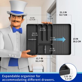 MR.SIGA MR.SIGA Expandable Silverware Organizer, Flatware Organizer for Drawer, Utensil Organizer and Adjustable Cutlery Tray for Kitchen Drawer, Black