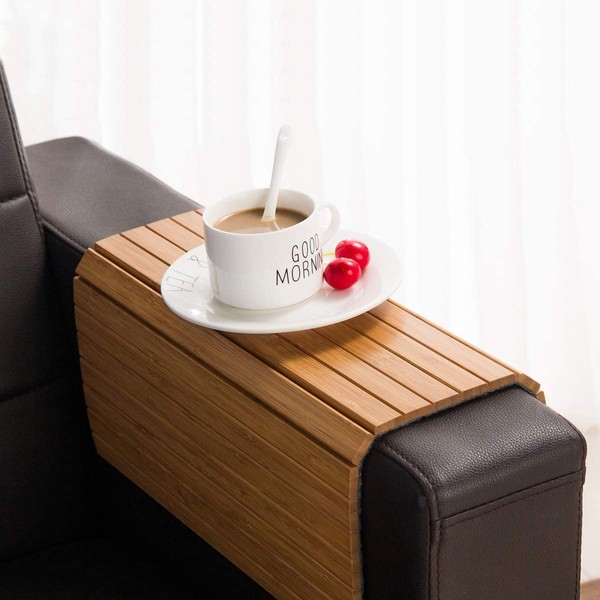 GEHE Sofa Arm Tray Table Flexible/Foldable Bamboo Sofa Tray Couch