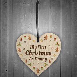 1st Christmas As Nanny Bauble Wooden Heart Tree Decoration New Baby Gift