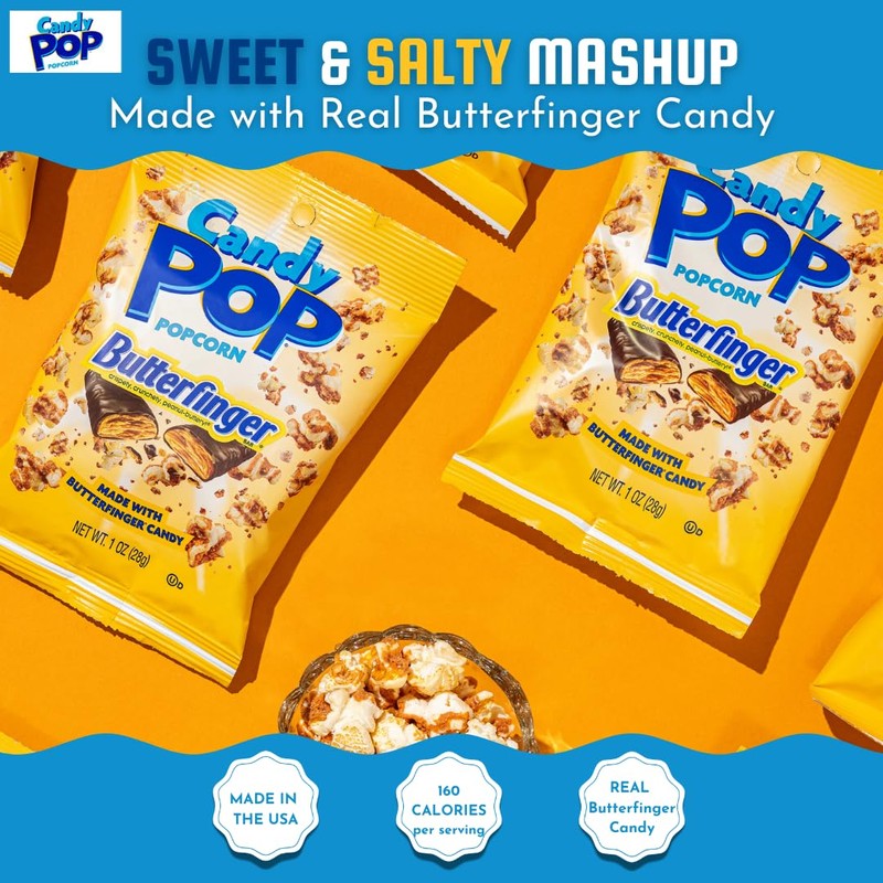 CANDY POP Butterfinger Candy Coated Popcorn (5.25oz bags, 1-Pack)