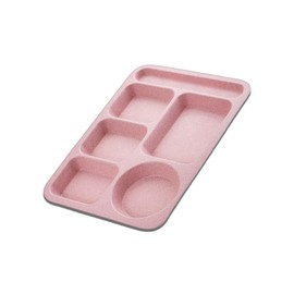 ZGWANSUI Wheat Straw Divided Plates, 5 Compartment Plates Reusable, Plastic School Lunch Tray with Dividers for Adults, Food Section Plates Diet Dinner Serving Platter, Dishwasher Safe (Pink)
