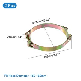 sourcing map 2Pcs T-Bolt Hose Clamps, 150-160mm/5.91"-6.3" ID Range, Carbon Steel Radiator Hose Clamp Intake Clamp for Truck Exhaust