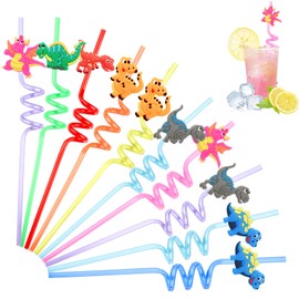 Pack of 12 Animal Straws Children, Animal Decoration Birthday, Drinking Straws, Plastic, Reusable for Birthday Decoration, Party Decoration