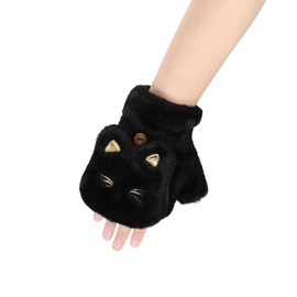 IBLUELOVER Women Girls Knitted Cute Cat Convertible Fingerless Gloves Winter Fleece Lining Warm Fingerless Gloves with Mittens Flip Cover Thermal Knit Half-Finger Gloves Driving Gloves