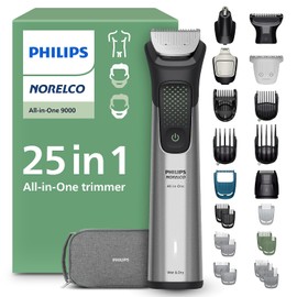 Philips Norelco All-in-One 9000 Series - Cortadora eléctrica de 25 piezas, afeitadora y cortadora para cara, barba, cabeza y cuerpo, cuchillas metálicas autoafilables, 27 ajustes de longitud (0,5-20