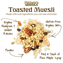 Michele's Toasted Muesli, Whole Grain Cereal, No Refined Sugar, No Added Oil, Gluten-Free & Non-GMO, 36oz Resealable Bag