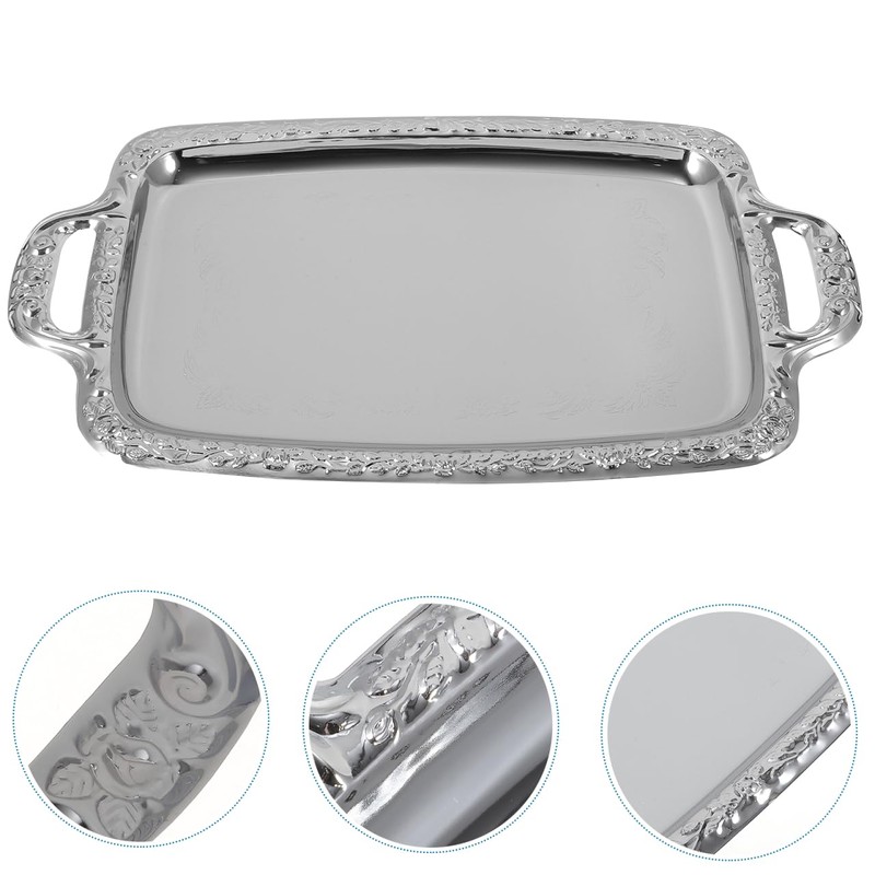 STOBAZA Silver Serving Tray, Metal Coffee Table Ottoman Tray with