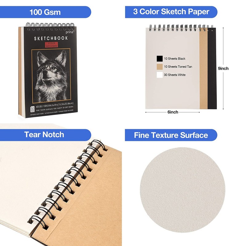 Prina 50 Pack Drawing Set Sketch Kit, Sketching Supplies with