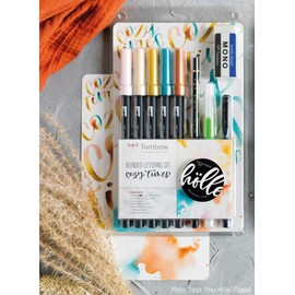 Tombow Blended Lettering Set includes 5 ABT Brush Pens, 1 Mono Pencil, 1 Mono Eraser, 1 Fudenosuke, 1 Water Brush, Blending Palette and Guide - Cosy Times, BS-FH1