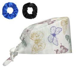 Working Cap Scrub Cap with Sweatband Buttons Adjustable Unisex Women Tie Back Hat Nurse Surgical Caps