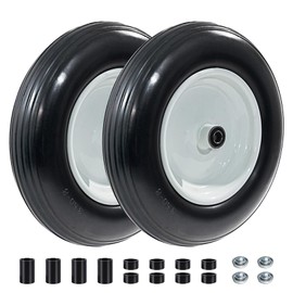 4.80/4.00-8 Flat Free Wheelbarrow Tires - Soild with 3" Centered Hub and 5/8" Extra 3/4" Bearings, 14.5” Wheelbarrow Tire Universal Fit for 4.00-6, 3.50/3.00-8 Wheelbarrow, Gardon Cart (2 Pack)
