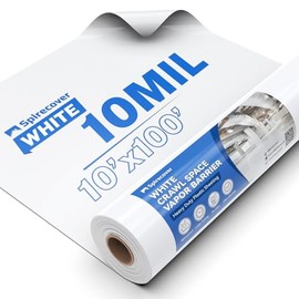 White Crawl Space Vapor Barrier, 10 Mil Vapor Barrier, 10' x 100', Heavy Duty Polyethylene Film, Thick Plastic Sheeting, Plastic Drop Cloth Covering for Crawlspace, Basement