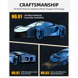 Bilious Flash Drive Sports Car Series Metal Waterproof USB 2.0 Thumb Drive Memory Stick Small Size USB Drive Gift (64GB, Blue)