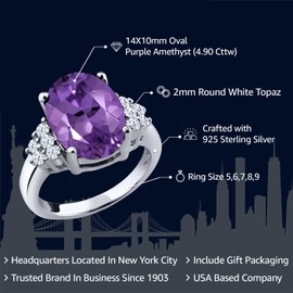Sterling Silver Purple Amethyst & White Topaz Gemstone Women's Ring Sizes 6