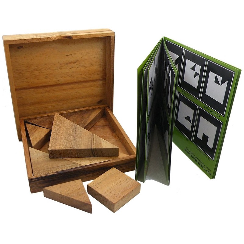 Tangram Wooden Puzzle Geometry Game, with 48 Silhouette Tangrams Challenge