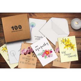 Better Office Products Assorted Sympathy Cards, 100-Pack, 4 x 6 inch, 5 Cover Designs, Blank Inside, with Envelopes, 100 Pack