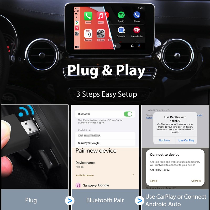 sunweyer 2024 neuester Wireless CarPlay & Android Auto Dongle 2