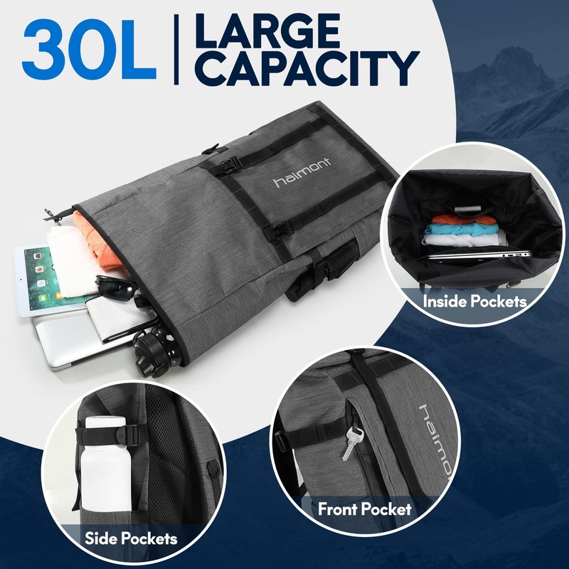 Haimont Rolltop Backpack for Men Women Water-Resistant Carry on Travel