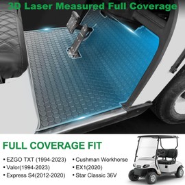 EZGO TXT Golf Cart Floor Mat, Upgraded Full Coverage Liner Mat Replacement Install Easily Thick Rubber Anti-Slip, Fit EZGO TXT (1994+), EX1 (2020), Valor, Cushman Workhorse&Express S4 Gray Trim
