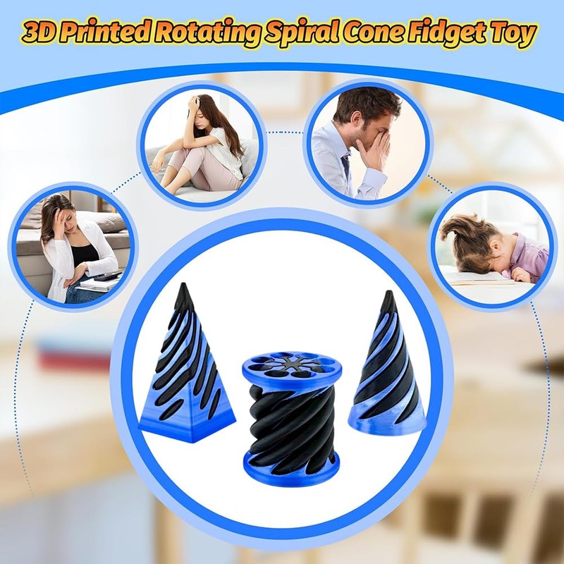 REYOK 3PCS Blue Impossible Cone Pyramid,Spiral Cone Fidget Toy,3D Printed