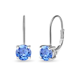 Drop Earrings Sterling Silver 6mm Round-cut European Crystal Leverback Earring for Women Girls Bridesmaids, Crystal, crystal