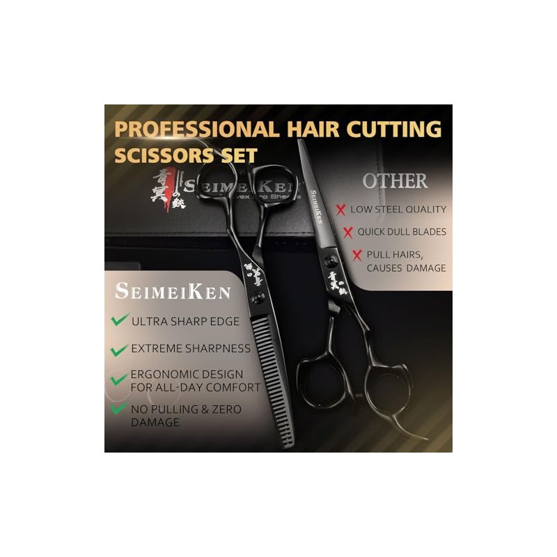 Professional Hair Cutting Scissors 6 Inch with Thinning Scissors for