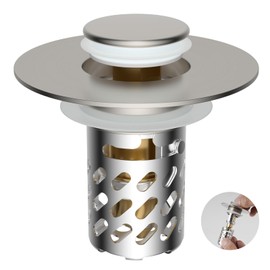 iFealClear All Metal Bathroom Sink Stopper, Pop Up Sink Drain Strainer with Removable Stainless Steel Filter Basket, Universal for 1.1"-2.36" US Sink, Brass Bounce Core, Hair Catcher, Brushed Nickel
