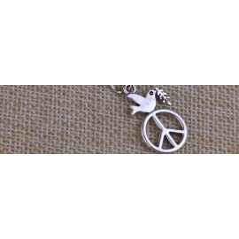 QUALITY made keepsake from my USA art studio  925 silver 20" necklace PEACE SIGN DOVE  LOVE pendant women men FREE GIFT box