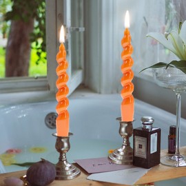 Spiral Taper Candle Twisted Candlesticks -7.5 INCH Orange Candle Sticks Short Tapered Candles Fall Twirl Candle for Holiday Household Wedding Party,4PCS-Orange