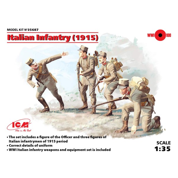 ICM ICM35687 35687-12785 WWI Figures 1:35-Italian Infantry (1915) 4 Figs, Black