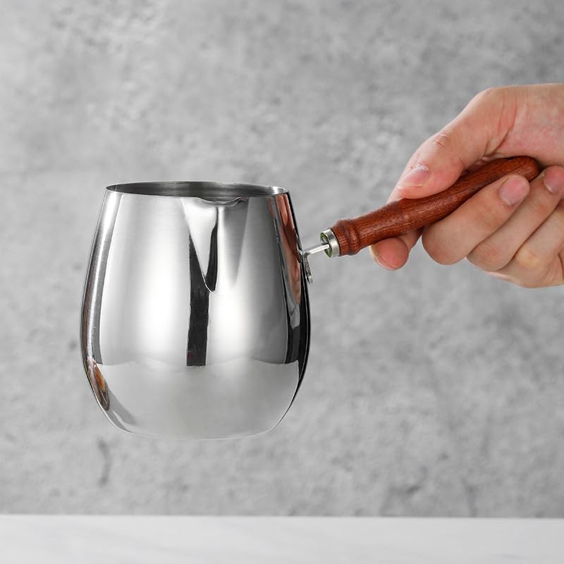 Turkish Coffee Pot 20oz/600ml with Wooden Handle, 18/8 Stainless Steel,