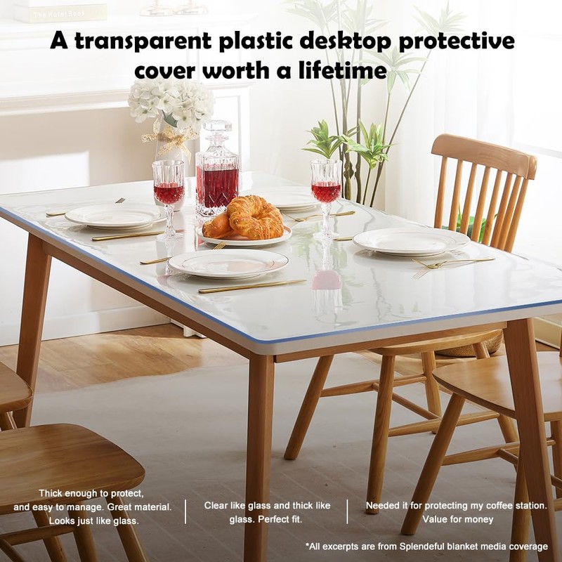 Clear PVC Desk Protector Plastic Crystal Tabletop Topper Thick Small