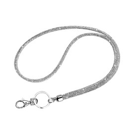 FSSTUD 80cm Rhinestone Key Lanyard Bling Badge Neck Strap Shiny ID Card Holder Glitter Crystal Lanyard with Metal Clasp for Office School Silver
