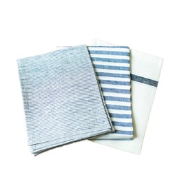MICHIKO.LIFE Foglinenwork Kitchen Cloth, 100% Linen [Made in Lithuania] Michiko Fujiwara fog work linen (Blue 3-piece set)
