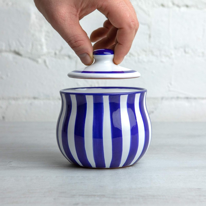 City to Cottage® Navy Blue Striped Handmade Hand Painted Ceramic