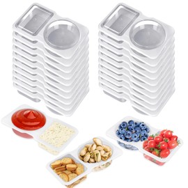 Snack Containers, Bifyngo 20 Pcs Double Compartment Condiment Container with Lids, Reusable Snack Pack Containers for Sauce Snack