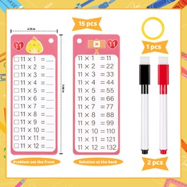 15Pcs Multiplication Flash Cards, Multiplication Chart 0-12 with 2 Dry Erase Pens 1 Rings, Time Table Flash Cards for 1st to 3rd Grades Fun Learning with Math Game