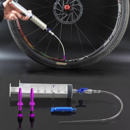 Shredr. Tubeless Valve Set, Purple, Complete Set Including Tubeless Syringe, Super Light Aluminium, Purple Anodised French Valve Presta, 44 mm for MTB Rims