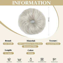 CJL HAIR 2PCs Small Cute Messy Bun Hair Piece for Thin Hair Women Girl Mini Synthetic Curly Bun Scrunchies Updo Hairpieces for Kids White