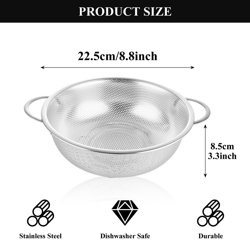 ASelected Stainless Steel Colander 22CM,Micro-Perforated Metal Colander With Handle,Heavy Duty&Healthy