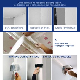 UNRUNFO Drywall Corner Tape Self-Adhesive - Drywall Corner Bead, Auxiliary Positioning PVC Corner Tape, for Inside and Outside Corner(1.96" x 131′)