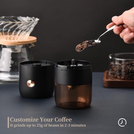 ELMWAY Portable Electric Burr Coffee Grinder by ELMWAY - Rechargeable Mini Coffee Grinder with Stainless Steel Burr & Internal Coarseness Adjustment, Compact for Travel & Home Use - Black