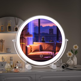 Hasipu 10-inch Lighted Makeup Mirror with Magnification, White Frame Rechargeable 3000 mAh Vanity Mirror with Lights, Desk Mirror with Dimmable Brightness, 3 Lighting Modes