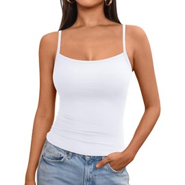 Trendy Queen Womens Tank Tops Camisole Square Neck Summer Spaghetti Strap Sleeveless Crop Going Out Fashion Shirt Basic Casual White S
