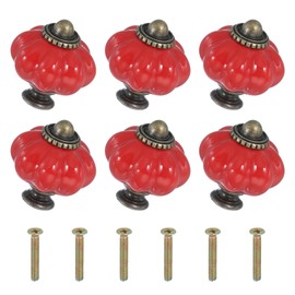 uxcell 6 Packs Ceramic Knobs, Pumpkin Ceramic Cabinet Drawer Knobs Retro Decorative Dresser Pulls Handle with M4 x 25mm Mounting Screw for Closet Drawer Cupboard Wardrobe, Red