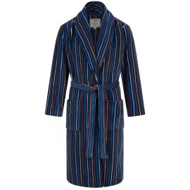 John Christian Men's Warm Fleece Robe, Navy Multi-Stripe Design (sizes available) - Regular, M