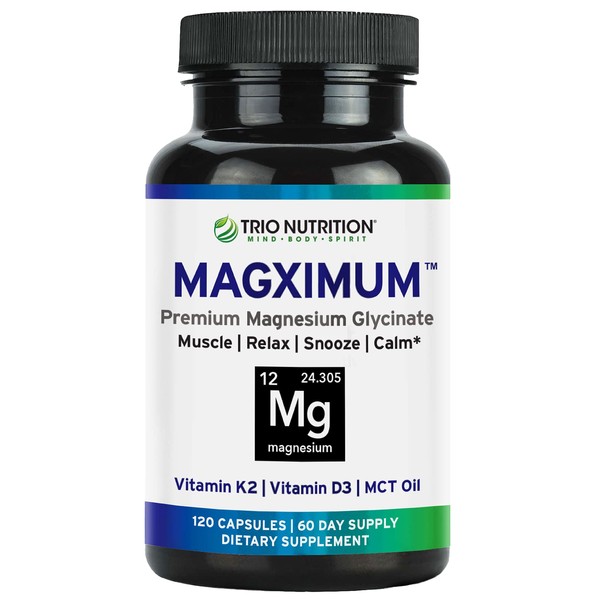 Trio Nutrition MagX Magnesium Glycinate, Vitamin D3, Vitamin K2 & MCT Oil | Chelated Magnesium Supplement | Calm, Relaxation & Recovery | Well Rested & Ready to Start Your Day*