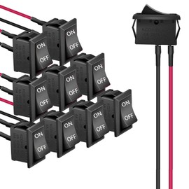 RUNCCI-YUN 10 x Rocker Switch ON-OFF Rocker Switch 12 V Car Switch SPST Mini Rocker Switch 20 mm 2-pin AC 10 A/125 V 6 A/250 V for Motorcycle, Saloon, Boat (Black with Wire)