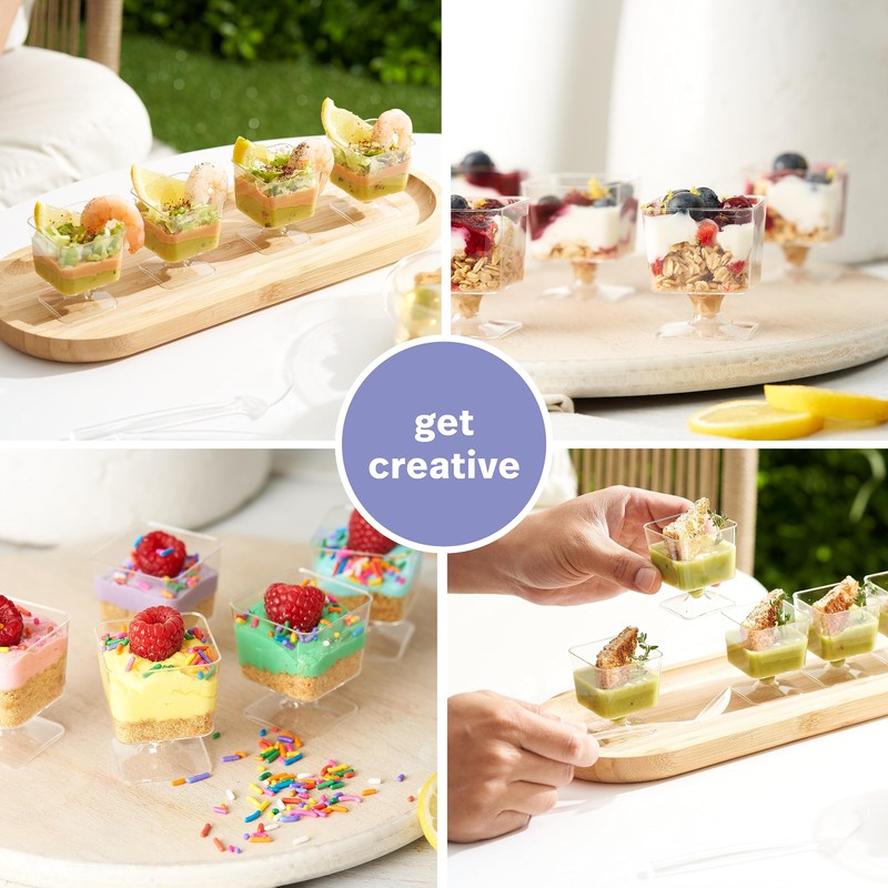 MATANA - 100 Small Plastic Dessert Cups 60ml, Square Clear