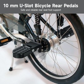 1 Pair U-Slot Bicycle Rear Pedals, 10 mm Mountain Bike Rear Seat Footrest, Folding Bike Rear Pedals, 90 Degrees Foldable Non-Slip Rear Foot Pedal for MTB, Cycling Accessories